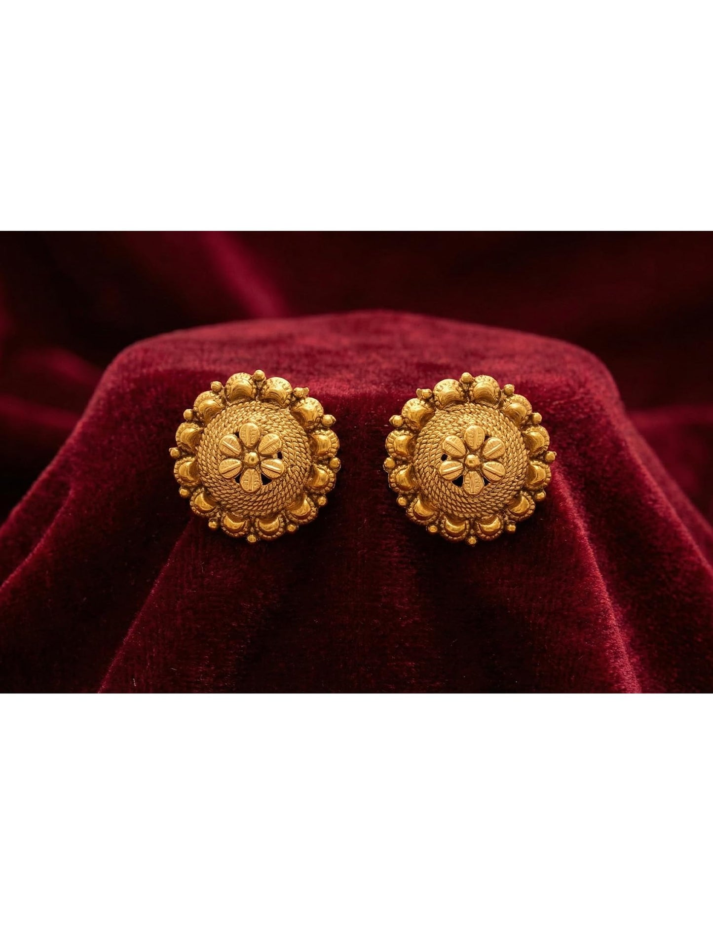 One Gram Gold Plated Round Floral Stud Earrings Fancy