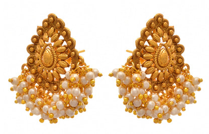 Big Fancy One Gram Gold Plated Copper Earring With Beautiful Pearl Danglers .