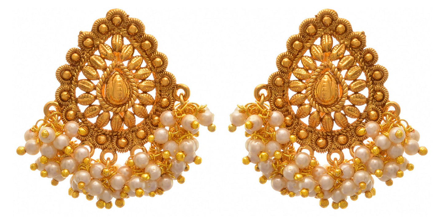 Big Fancy One Gram Gold Plated Copper Earring With Beautiful Pearl Danglers .