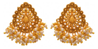 Big Fancy One Gram Gold Plated Copper Earring With Beautiful Pearl Danglers .