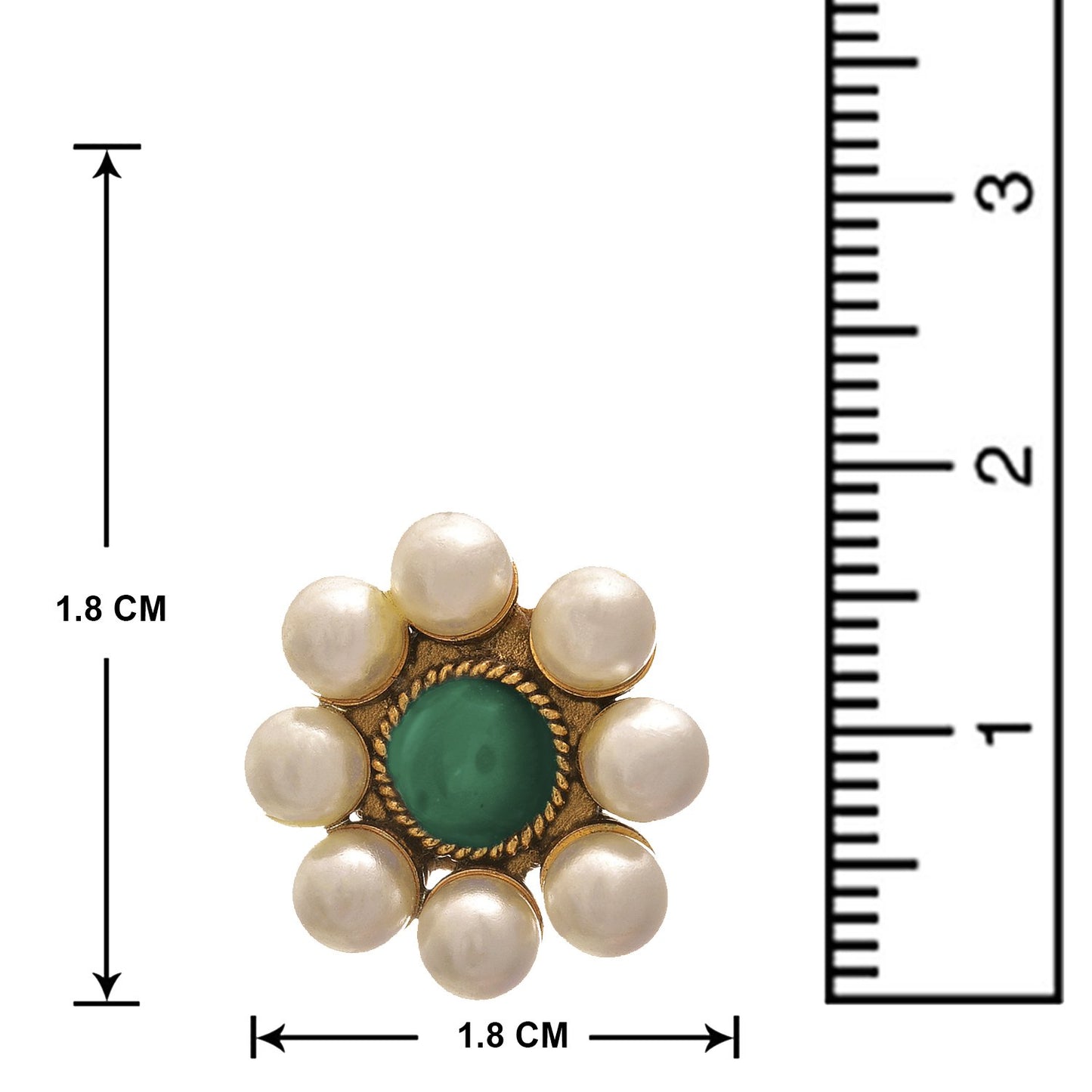 Dark Green Stone & Pearl Stud Earrings – One Gram Gold-Plated