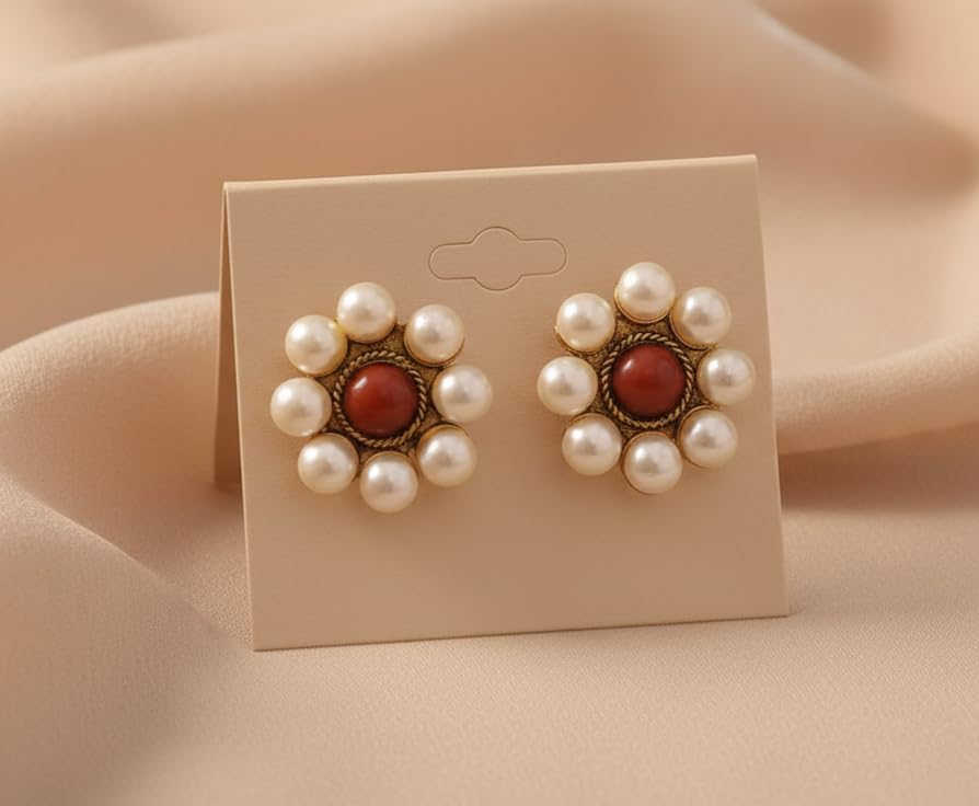 One Gram Gold Plated Stone & Imitation Pearls Design Stud Earring .