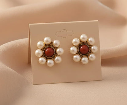 One Gram Gold Plated Stone & Imitation Pearls Design Stud Earring .