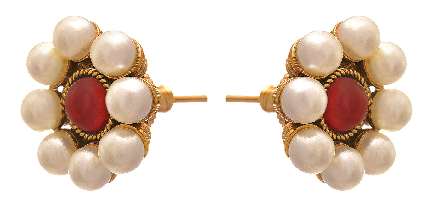 One Gram Gold Plated Stone & Imitation Pearls Design Stud Earring .