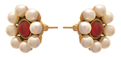 One Gram Gold Plated Stone & Imitation Pearls Design Stud Earring .