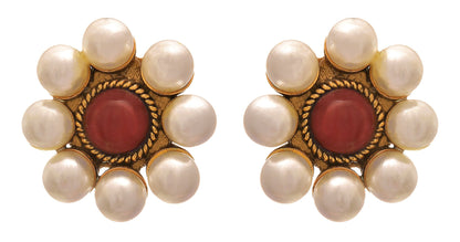 One Gram Gold Plated Stone & Imitation Pearls Design Stud Earring .