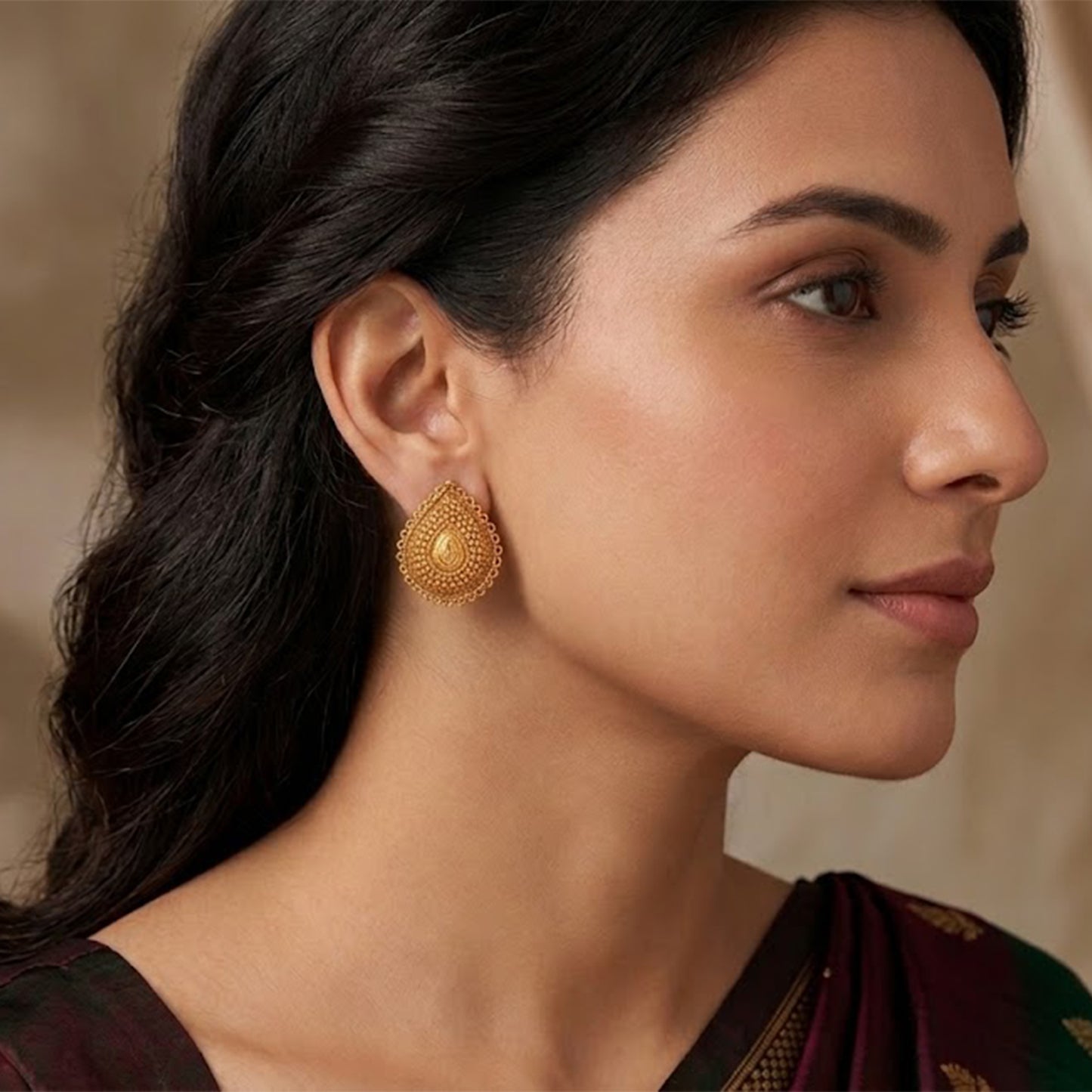 One Gram Gold-Plated Drop Stud Earrings – Elegant Traditional Design