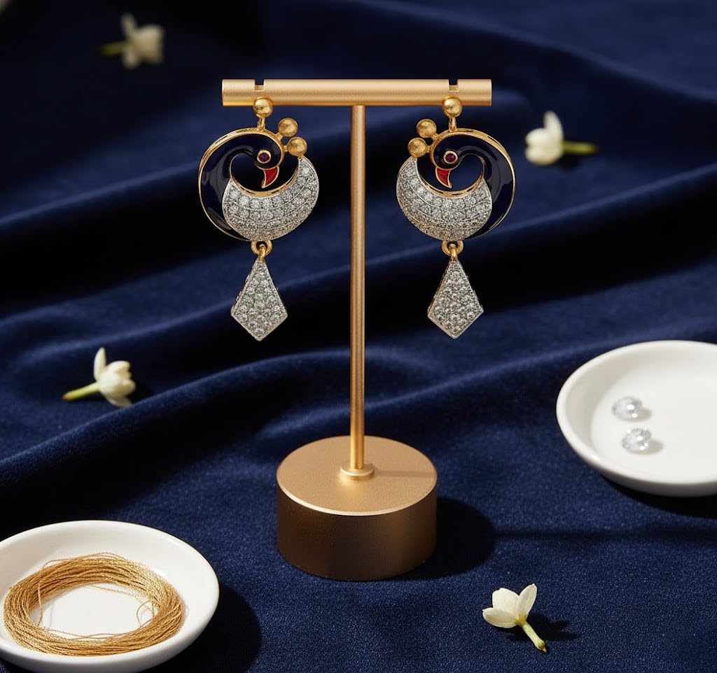 Meenakari Peacock Earrings – One Gram Gold-Plated with CZ American Diamond