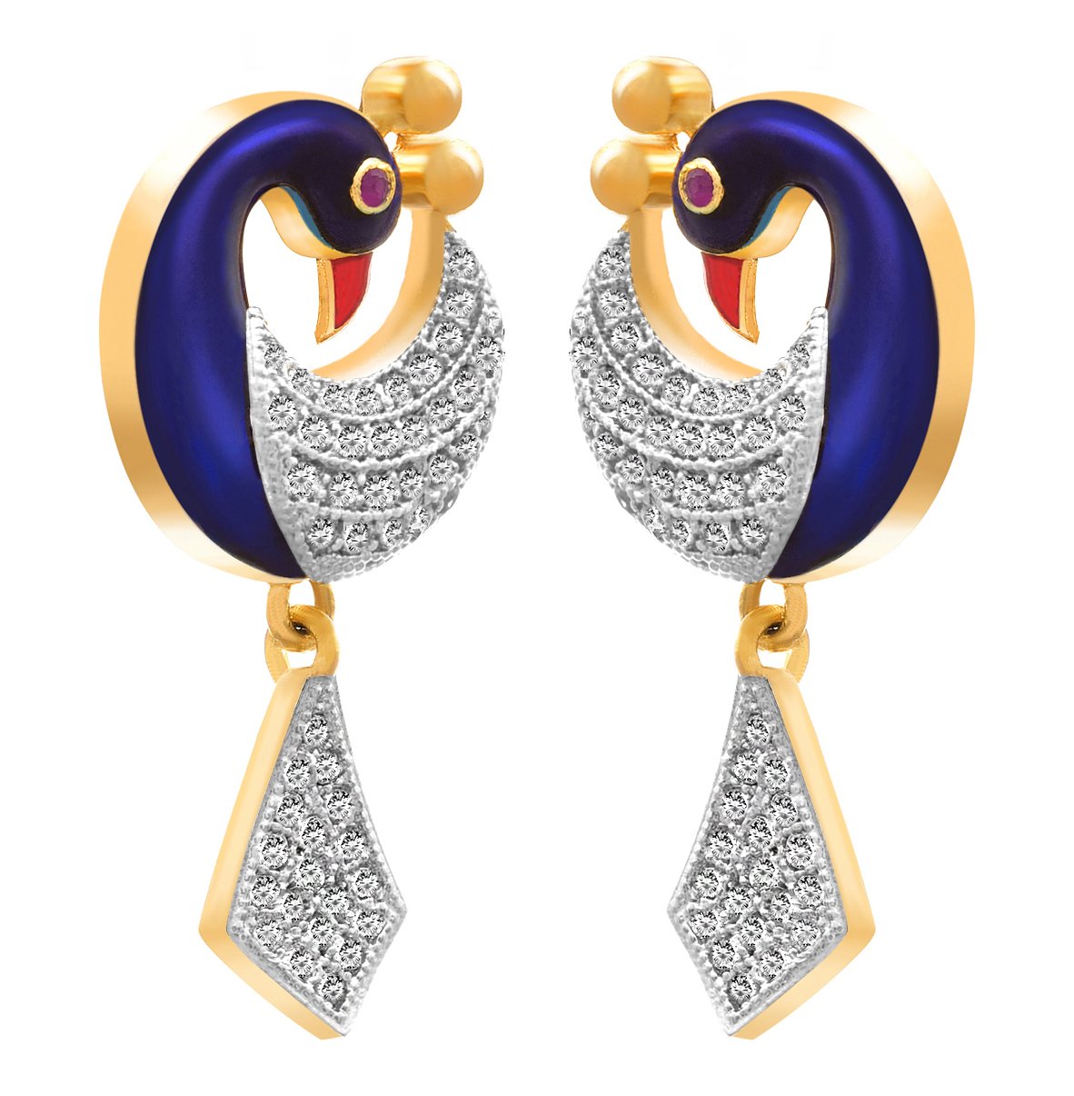 Meenakari Peacock Earrings – One Gram Gold-Plated with CZ American Diamond