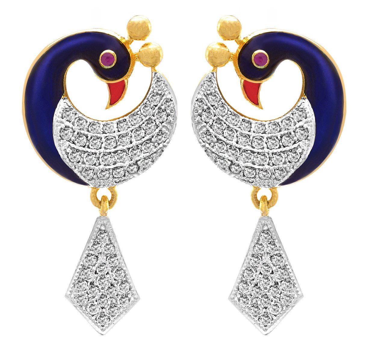 Meenakari Peacock Earrings – One Gram Gold-Plated with CZ American Diamond