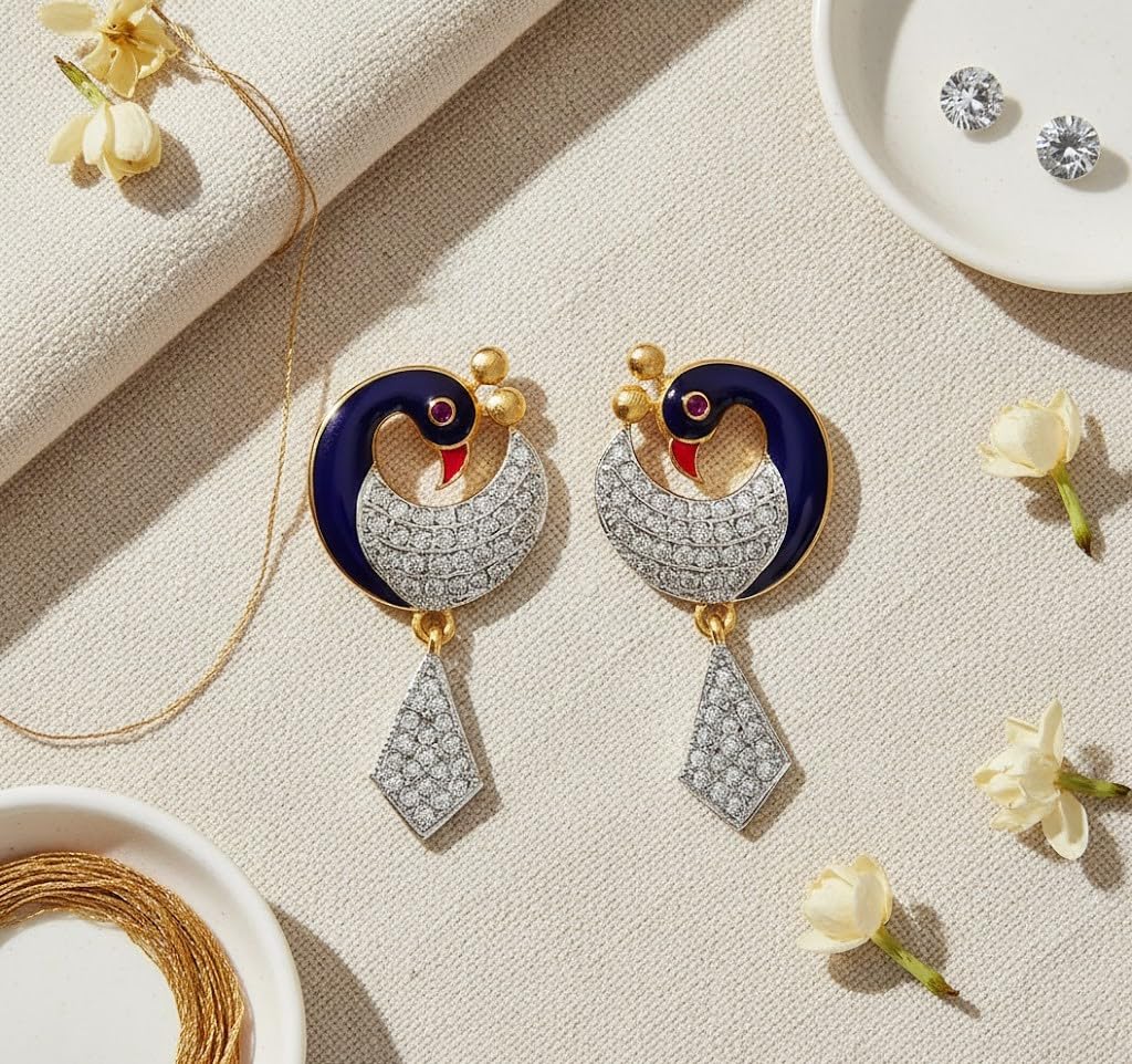 Meenakari Peacock Earrings – One Gram Gold-Plated with CZ American Diamond