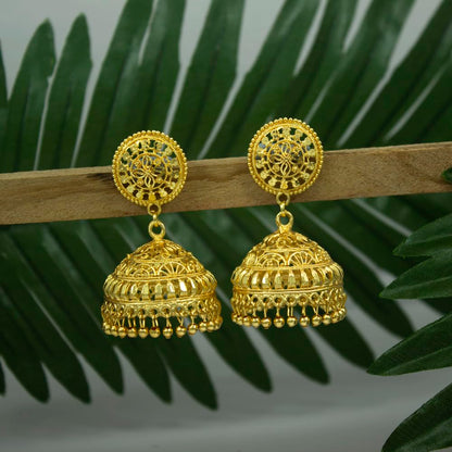 Gold-Plated Dome Jhumka Earrings – Traditional Ethnic Statement Jewelry