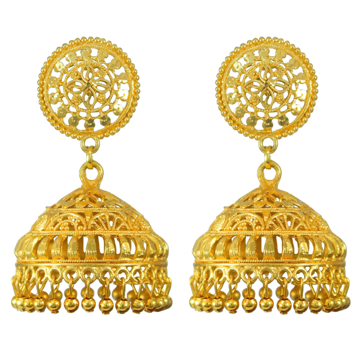 Gold-Plated Dome Jhumka Earrings – Traditional Ethnic Statement Jewelry