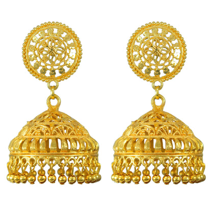 Gold-Plated Dome Jhumka Earrings – Traditional Ethnic Statement Jewelry