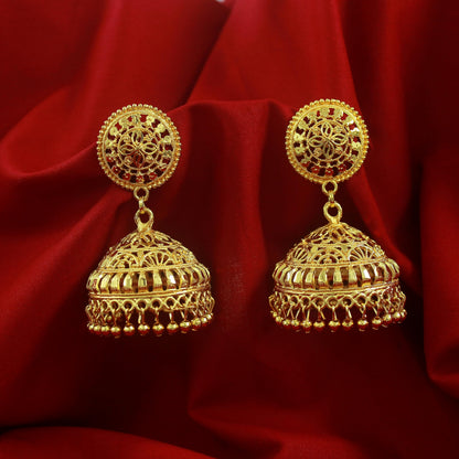 Gold-Plated Dome Jhumka Earrings – Traditional Ethnic Statement Jewelry
