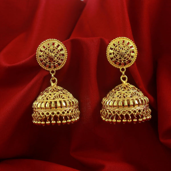 Gold-Plated Dome Jhumka Earrings – Traditional Ethnic Statement Jewelry