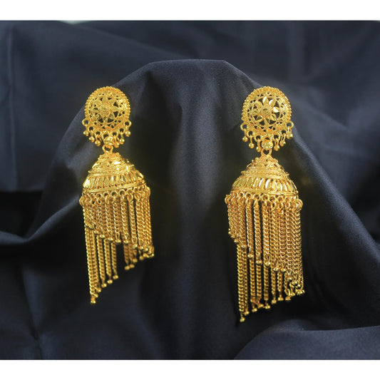 Gold Plated Dangler Chain Tassels Long Jhumka Earrings .