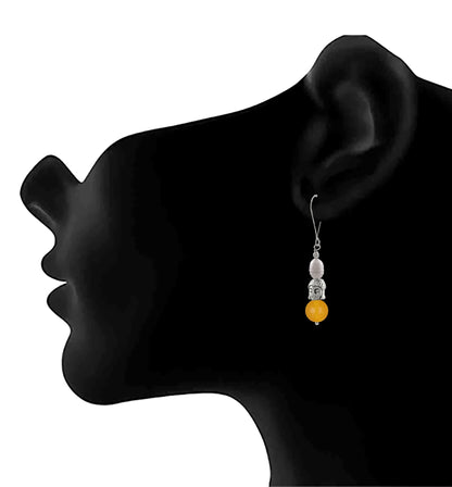 Oxidised Buddha Earrings – German Silver Plated with Yellow Agate & Pearl