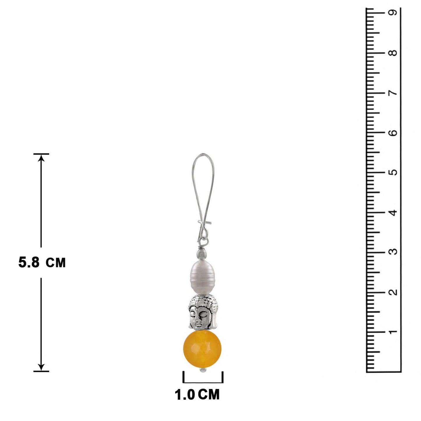 Oxidised Buddha Earrings – German Silver Plated with Yellow Agate & Pearl