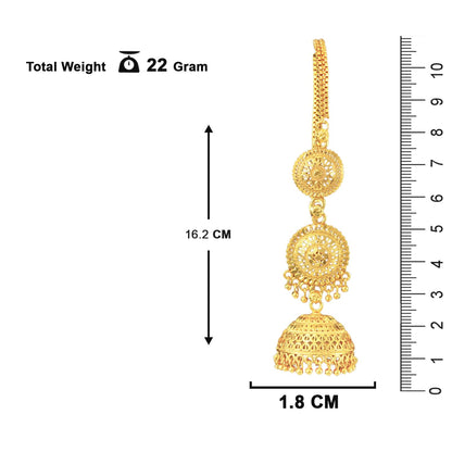 Gold-Plated Long Jhumka Earrings With Attached Ear Chain .