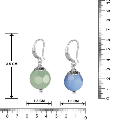 Semi-Precious Onyx Earrings Set 2 Pair Light Blue & Ment Green Round Drop Earrings Trendy Lightweight