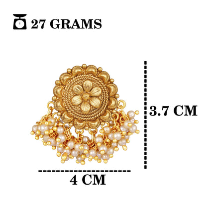 Floral Pearl Stud Earrings – Gold-Plated Beaded Ethnic Design