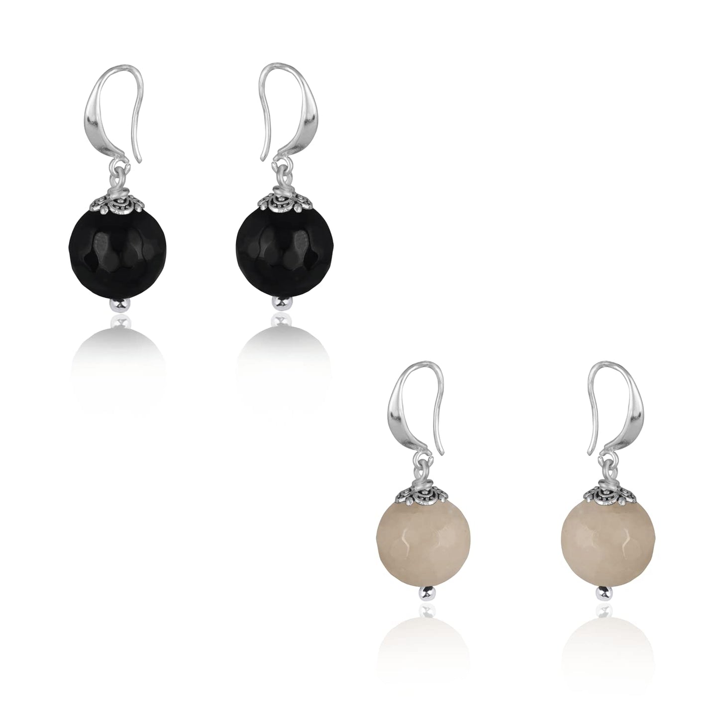 Semi-Precious Reiki Gemstone Onyx Beaded 2 Pair Natural Round Multicolor Earrings