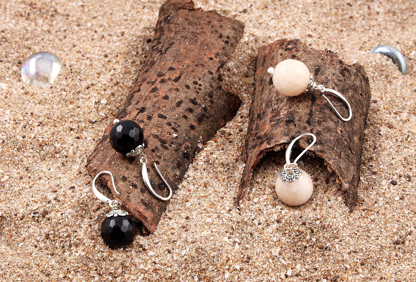 Semi-Precious Reiki Gemstone Onyx Beaded 2 Pair Natural Round Multicolor Earrings