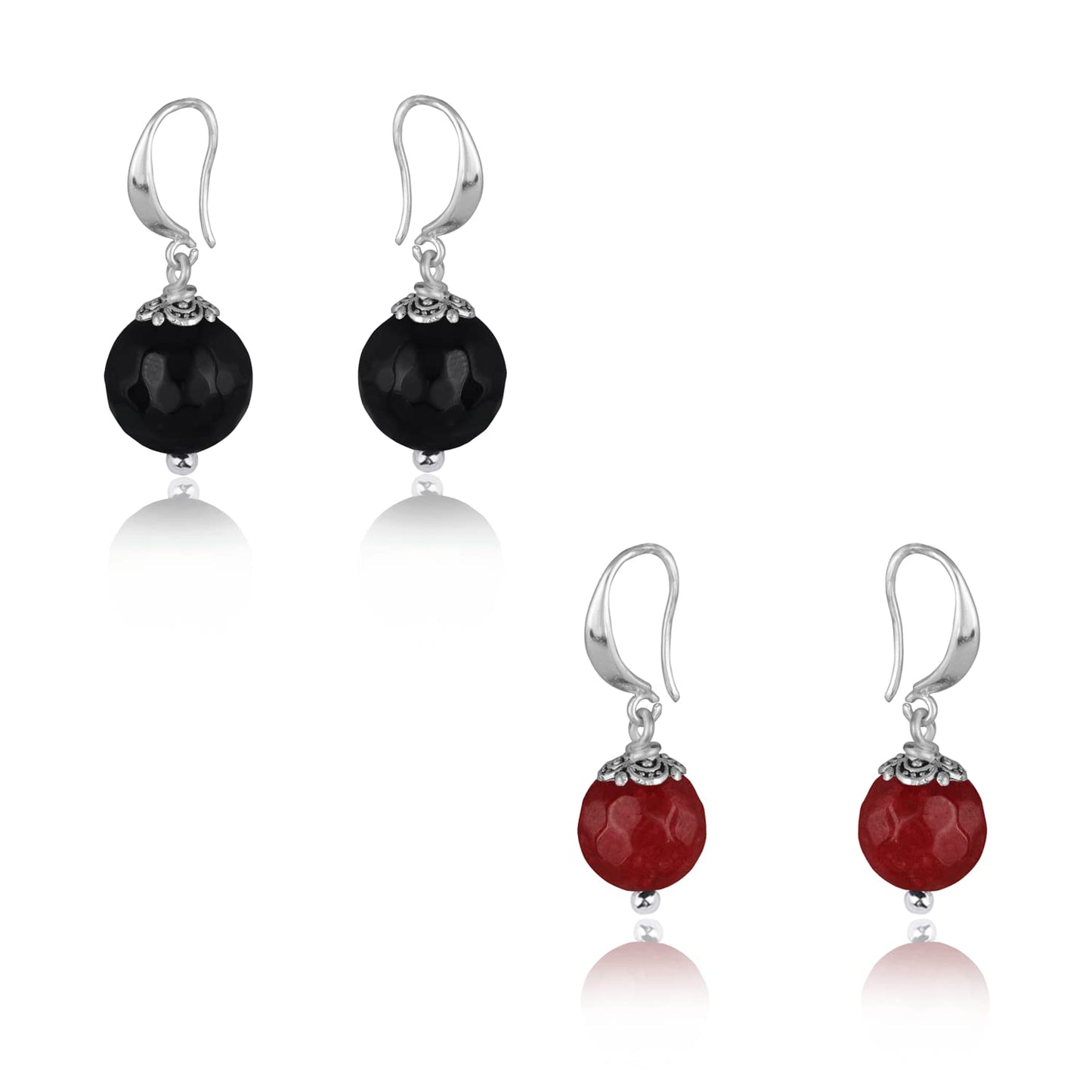 Oxidised Buddha Earrings – German Silver Plated with Onyx & Maroon Beads
