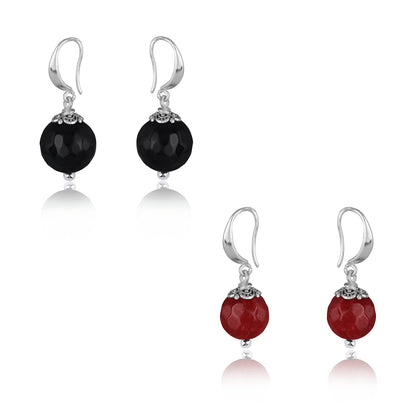 Oxidised Buddha Earrings – German Silver Plated with Onyx & Maroon Beads