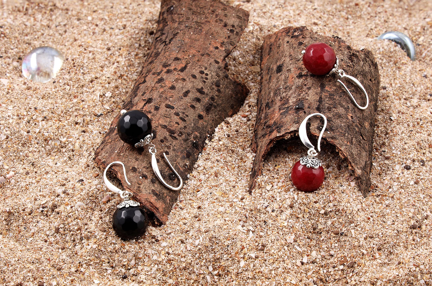 Oxidised Buddha Earrings – German Silver Plated with Onyx & Maroon Beads