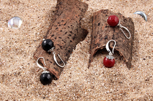 Oxidised Buddha Earrings – German Silver Plated with Onyx & Maroon Beads