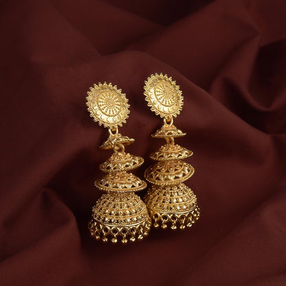 Antique Four Layered One Gram Gold Plated Jhumki Earring & Women