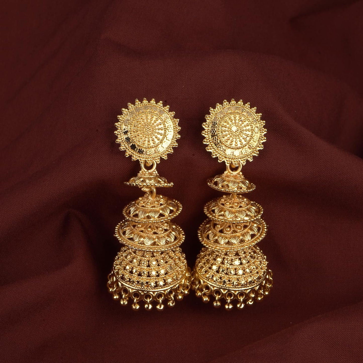 Antique Four Layered One Gram Gold Plated Jhumki Earring & Women