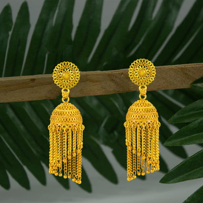 Premium Long Jhumka Dangler Earrings – Elegant Gold-Plated Traditional Design