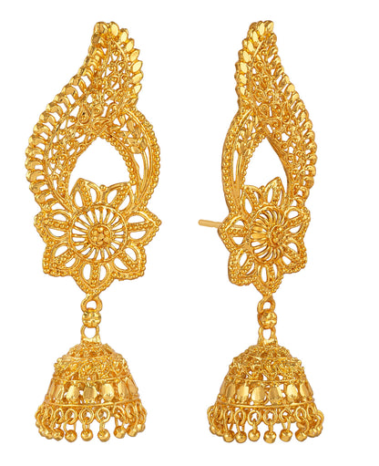 Gold-Plated 3-Layer Jhumki Earrings – Traditional Copper-Base Ethnic Design