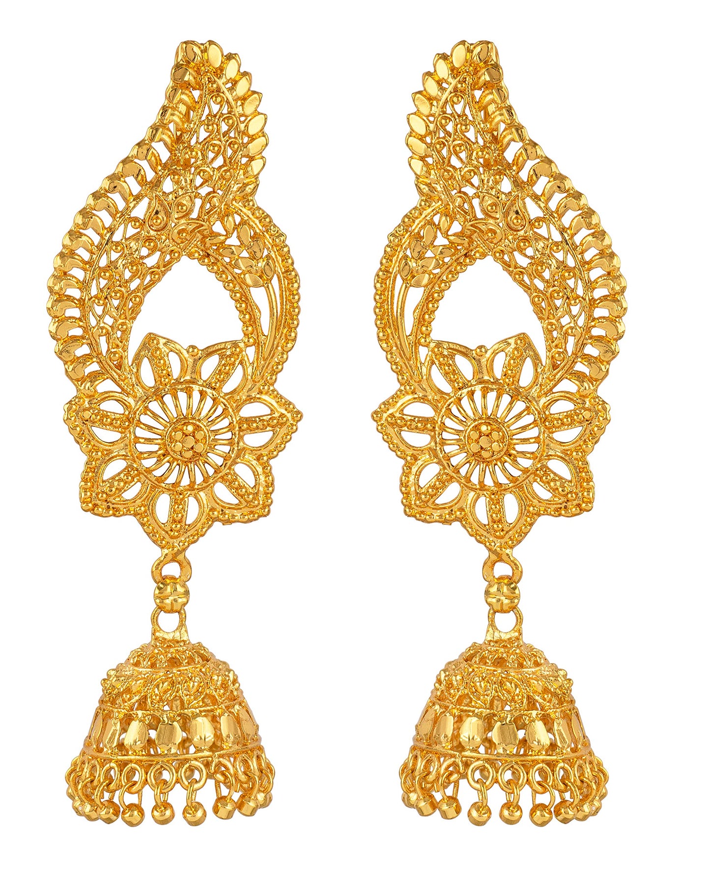 Gold-Plated 3-Layer Jhumki Earrings – Traditional Copper-Base Ethnic Design
