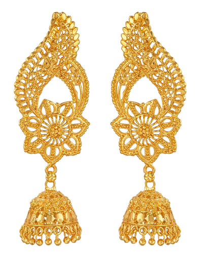 Gold-Plated 3-Layer Jhumki Earrings – Traditional Copper-Base Ethnic Design
