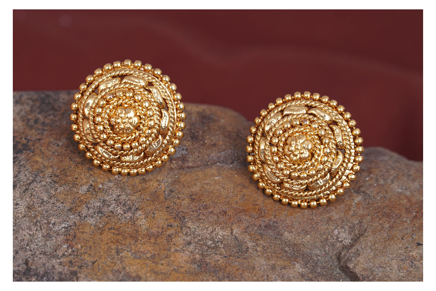 One Gram Gold Floral Stud Earrings – Traditional Ethnic Design