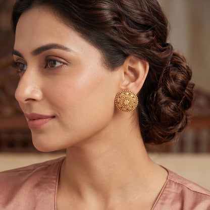 One Gram Gold Floral Stud Earrings – Traditional Ethnic Design