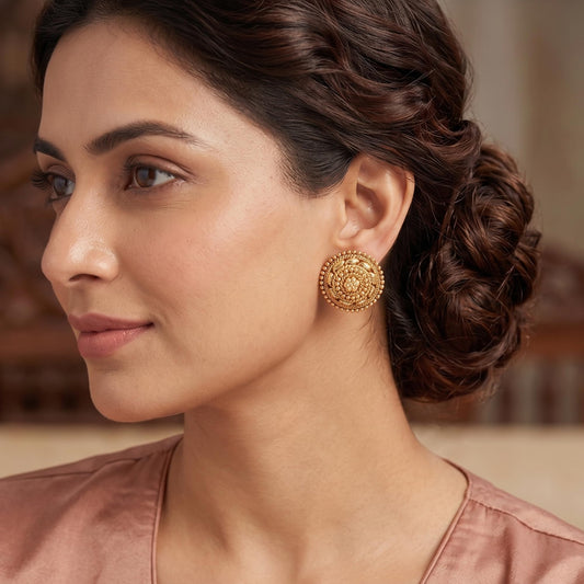 One Gram Gold Floral Stud Earrings – Traditional Ethnic Design