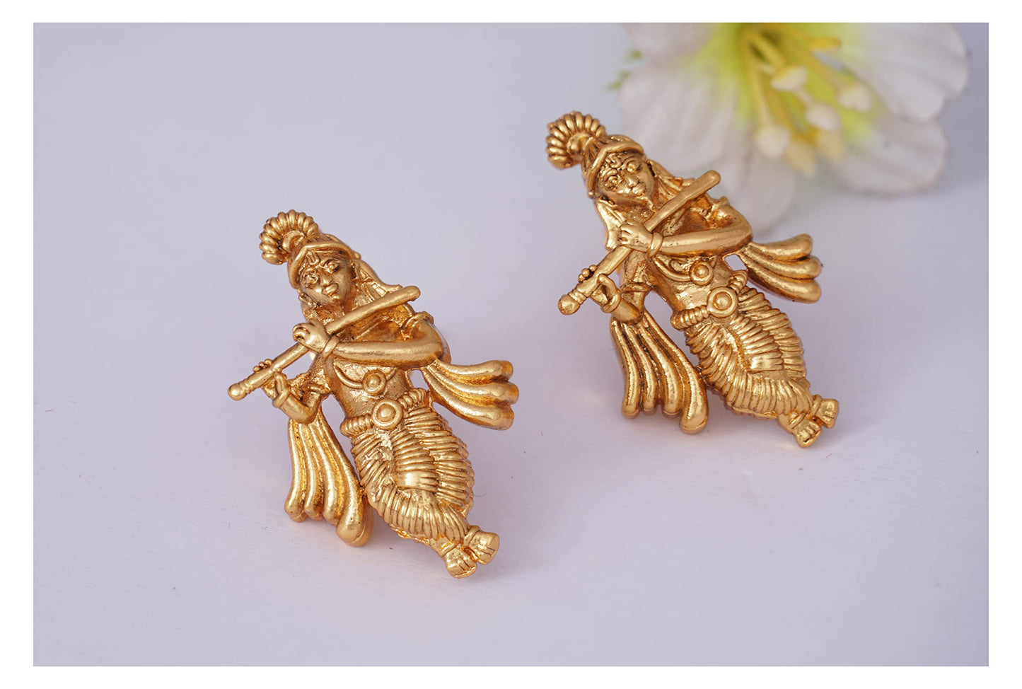 One Gram Gold Plated Indian Temple Lord Krishna Antique Earring