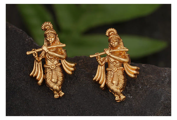 One Gram Gold Plated Indian Temple Lord Krishna Antique Earring