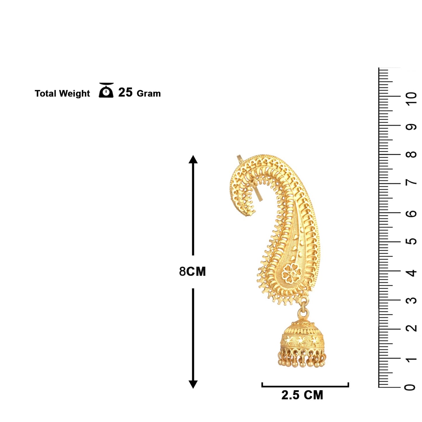 Gold Plated Paisley Design Ear Cuff Earring With Jhumka .