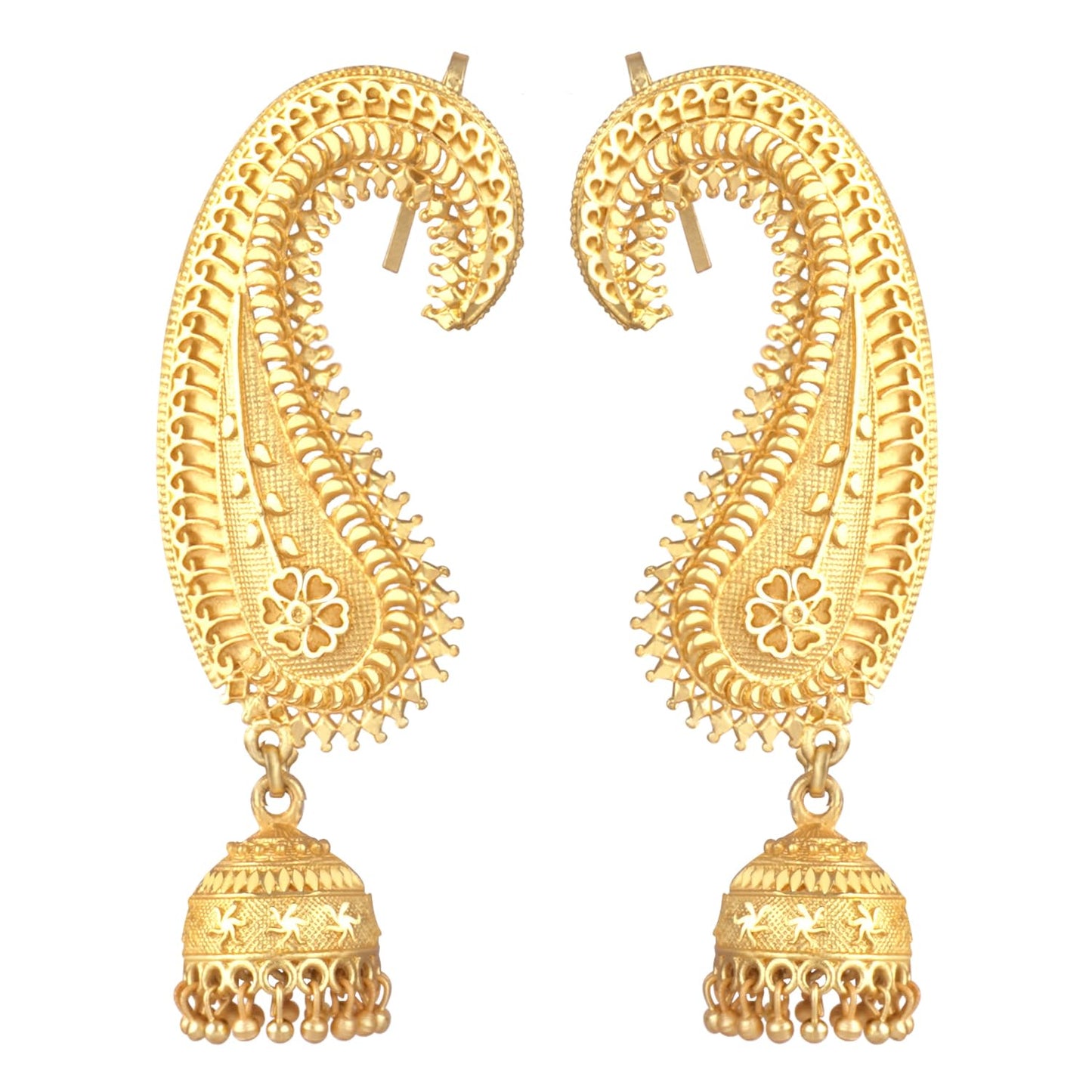 Gold Plated Paisley Design Ear Cuff Earring With Jhumka .