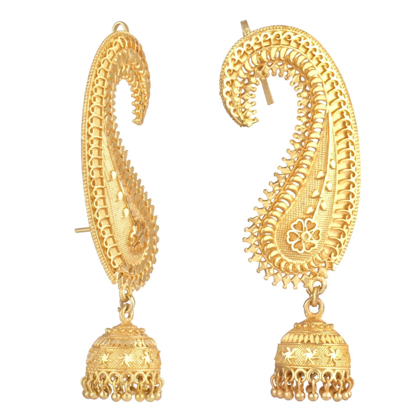 Gold Plated Paisley Design Ear Cuff Earring With Jhumka .