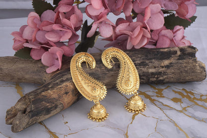 Gold Plated Paisley Design Ear Cuff Earring With Jhumka .