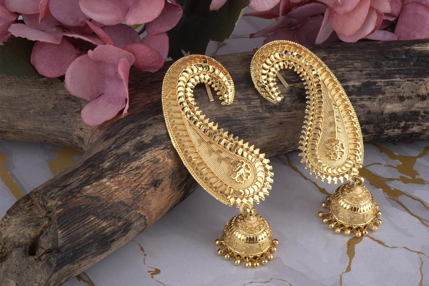 Gold Plated Paisley Design Ear Cuff Earring With Jhumka .