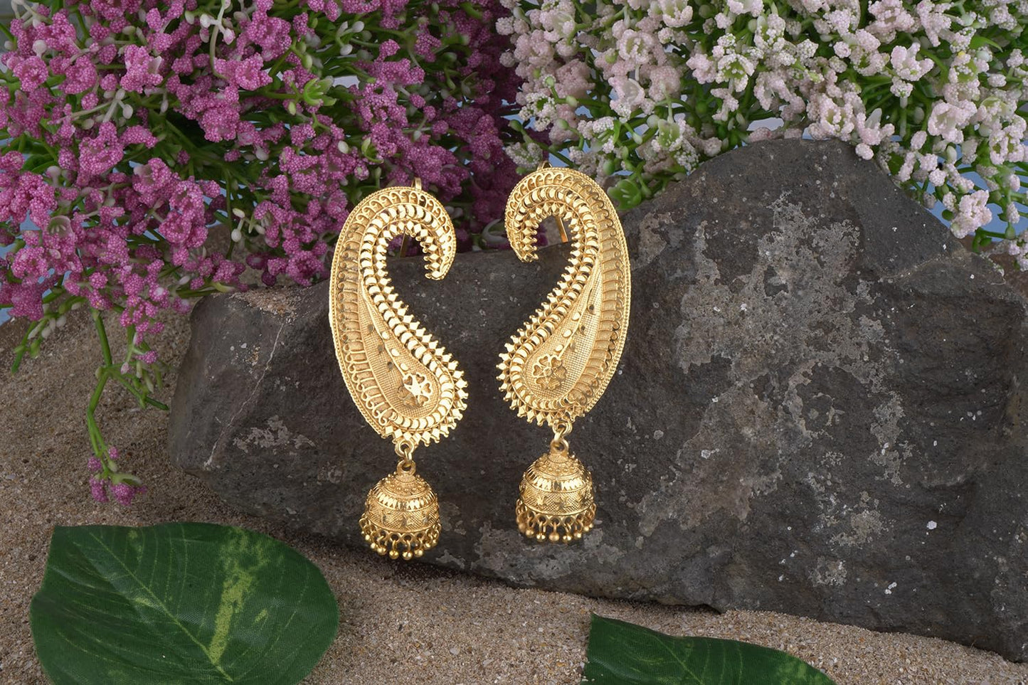 Gold Plated Paisley Design Ear Cuff Earring With Jhumka .