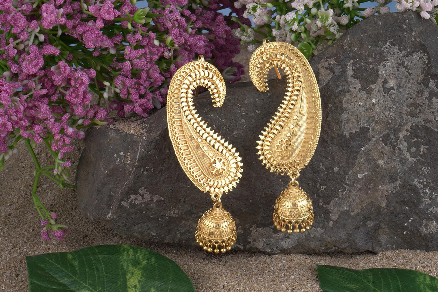 Gold Plated Paisley Design Ear Cuff Earring With Jhumka .